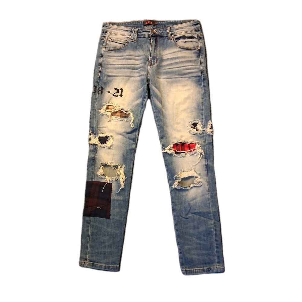 Gala Patch Work Distressed Denim Jeans  Men's 34 X 32" Stretch Graphic